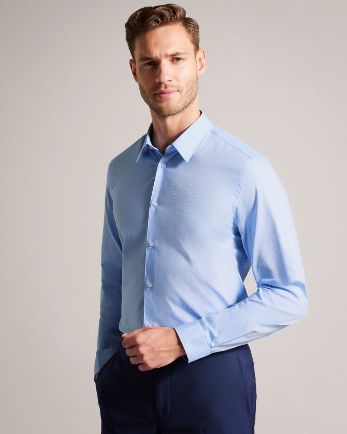 roupas Ted Baker camisa manga longa newtss azul homens 8X6HDF1441