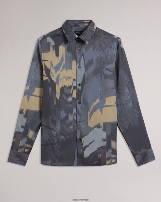 roupas Ted Baker camisa mordun manga longa com estampa abstrata de borboleta cinza homens 8X6HDF1252