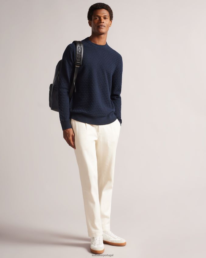 roupas Ted Baker lentic manga longa com gola redonda texturizada marinha homens 8X6HDF1246