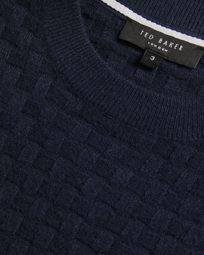 roupas Ted Baker lentic manga longa com gola redonda texturizada marinha homens 8X6HDF1246