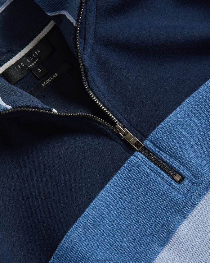 roupas Ted Baker suéter veller manga comprida slim fit com meio zíper marinha homens 8X6HDF1305
