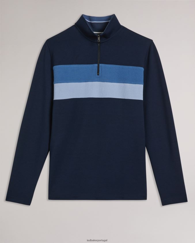 roupas Ted Baker suéter veller manga comprida slim fit com meio zíper marinha homens 8X6HDF1305