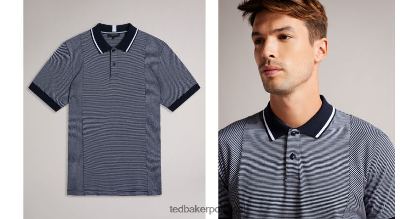 roupas Ted Baker Polo taigaa com painéis listrados regulares de manga curta marinha homens 8X6HDF1236