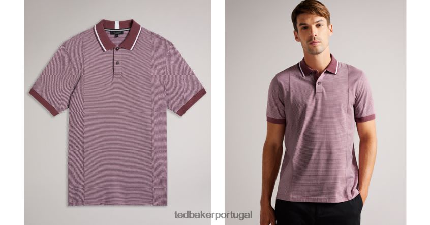 roupas Ted Baker Polo taigaa com painéis listrados regulares de manga curta marrom homens 8X6HDF1216