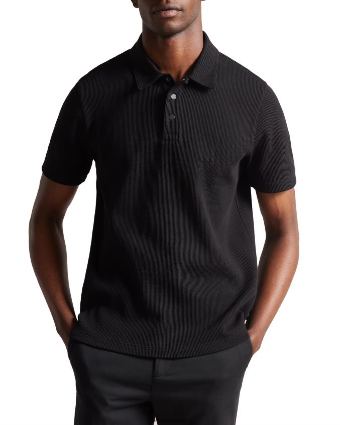 roupas Ted Baker bute camisa polo texturizada de manga curta regular fit preto homens 8X6HDF1376