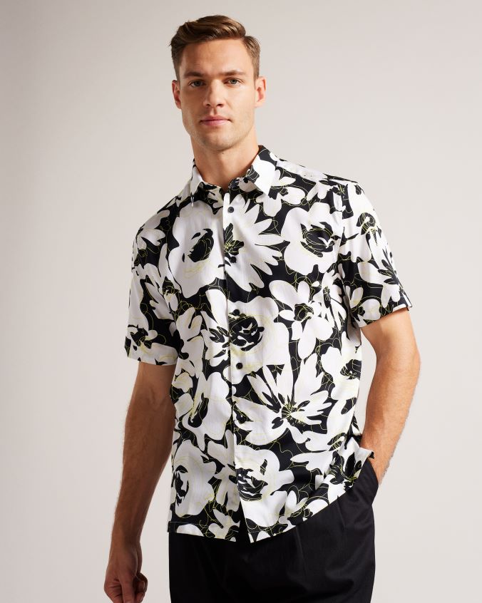 roupas Ted Baker camisa altun manga curta com estampa floral luz amarela homens 8X6HDF1257
