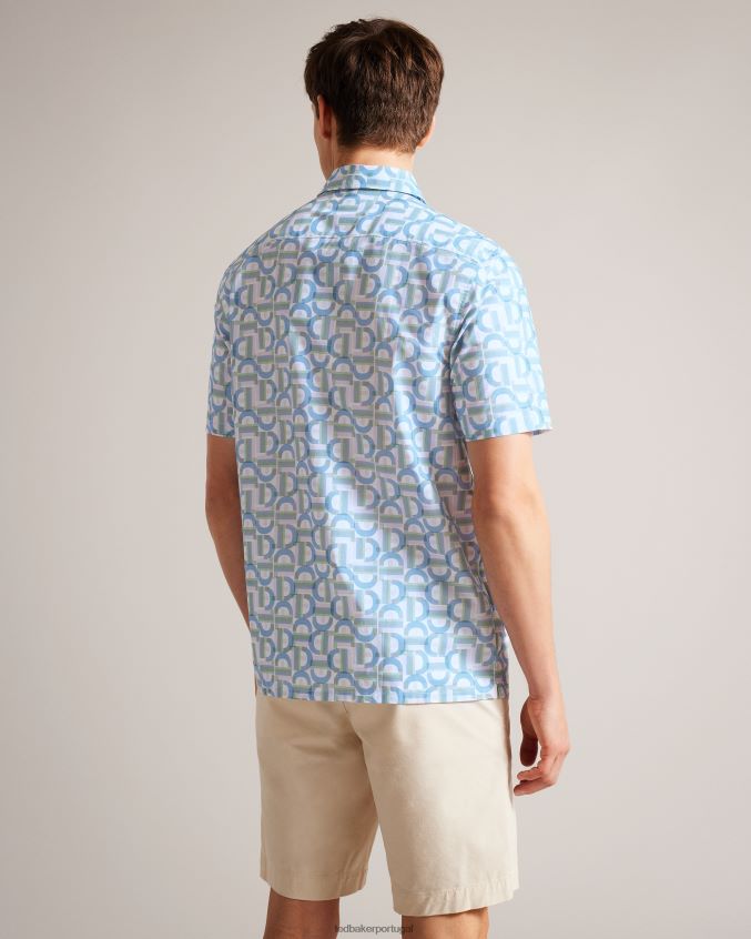 roupas Ted Baker camisa com letras de marca de manga curta glais azul pálido homens 8X6HDF1489