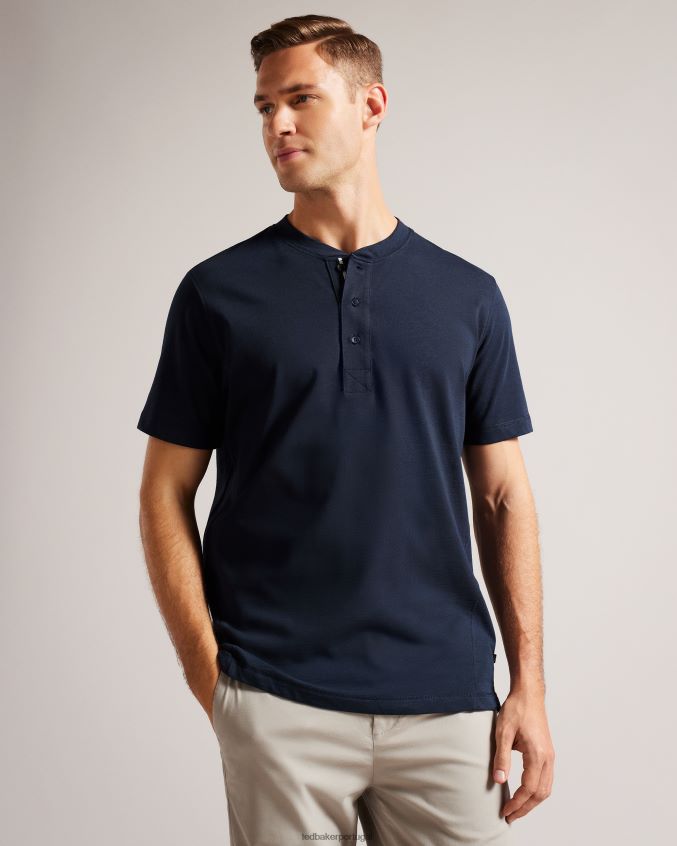 roupas Ted Baker camisa henley manga curta duddin marinha homens 8X6HDF1265