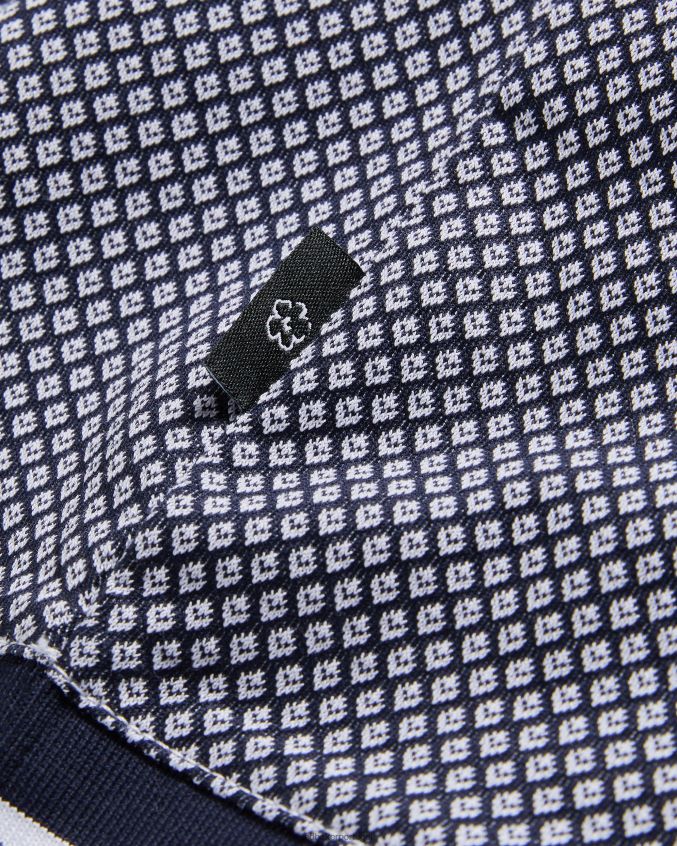 roupas Ted Baker camisa pólo africano regular de manga curta com textura geo marinha homens 8X6HDF1322