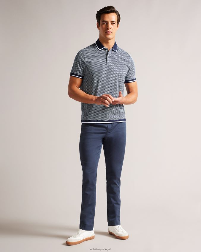roupas Ted Baker camisa pólo africano regular de manga curta com textura geo marinha homens 8X6HDF1322