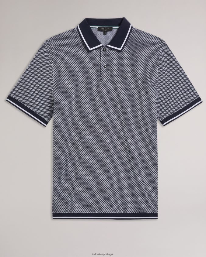 roupas Ted Baker camisa pólo africano regular de manga curta com textura geo marinha homens 8X6HDF1322
