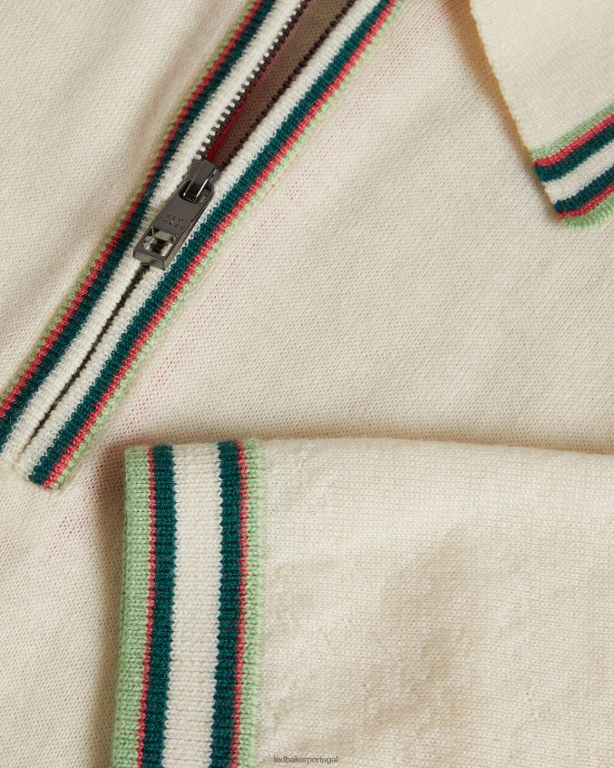 roupas Ted Baker camisa pólo listrada de manga curta pierrot branco homens 8X6HDF1301