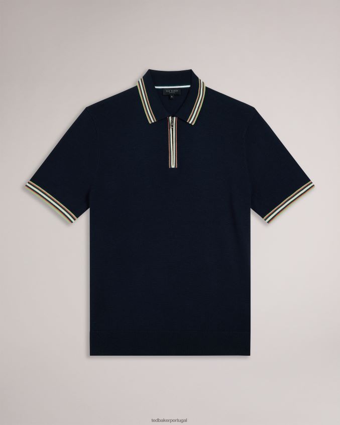roupas Ted Baker camisa pólo listrada de manga curta pierrot marinha homens 8X6HDF1367