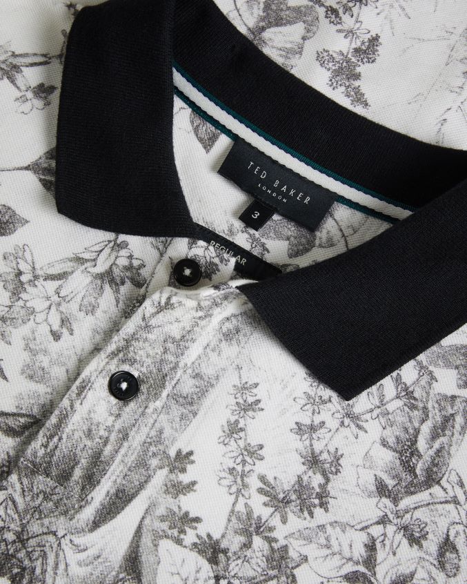 roupas Ted Baker camisa pólo manga curta com estampa botânica quiten branco homens 8X6HDF1323