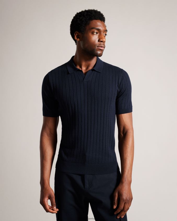 roupas Ted Baker camisa polo botany manga curta gola aberta marinha homens 8X6HDF1514