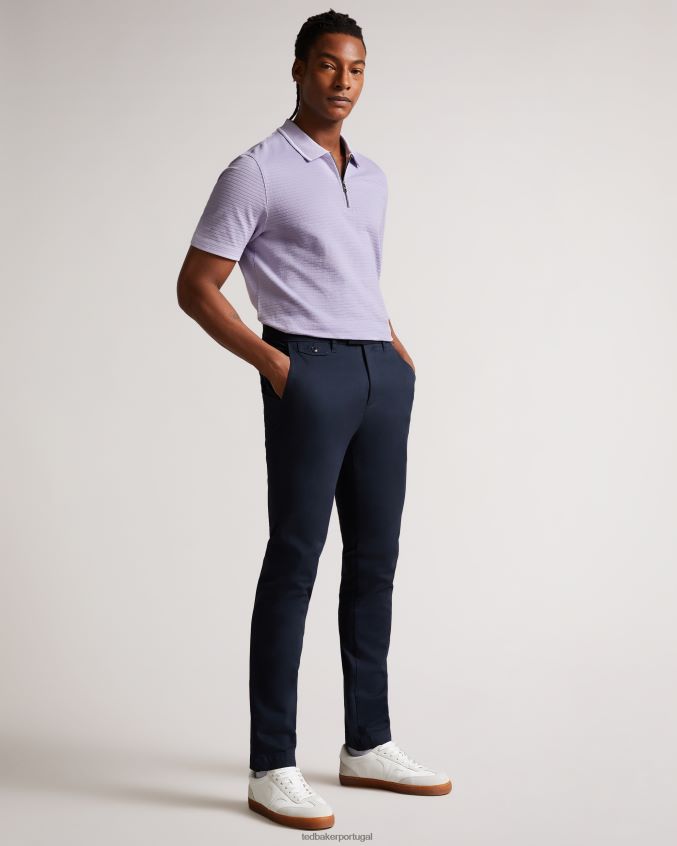 roupas Ted Baker camisa polo buer com zíper texturizado de manga curta lt-roxo homens 8X6HDF1577