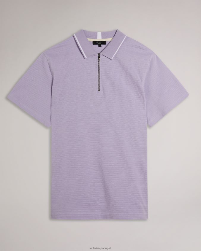 roupas Ted Baker camisa polo buer com zíper texturizado de manga curta lt-roxo homens 8X6HDF1577