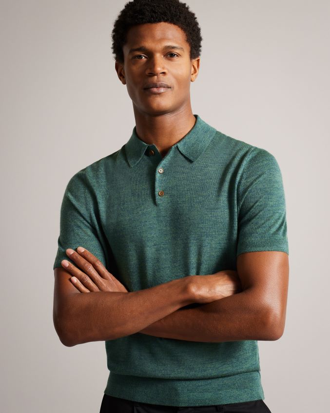 roupas Ted Baker camisa polo de lã manga curta mondsey verde homens 8X6HDF1581