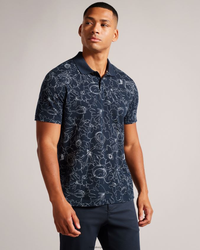 roupas Ted Baker camisa polo estampada manga curta regular fit holler azul-marinho homens 8X6HDF1217