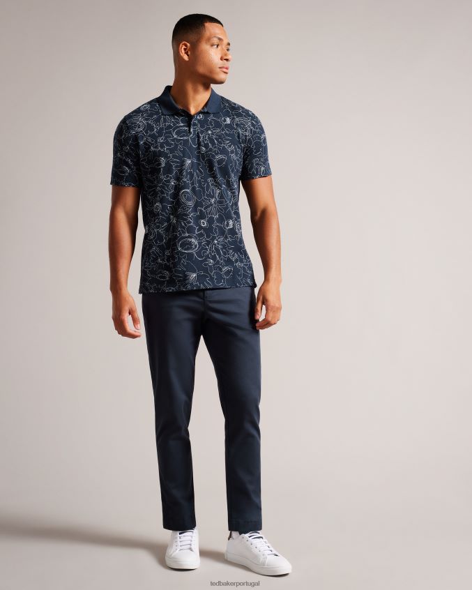 roupas Ted Baker camisa polo estampada manga curta regular fit holler azul-marinho homens 8X6HDF1217