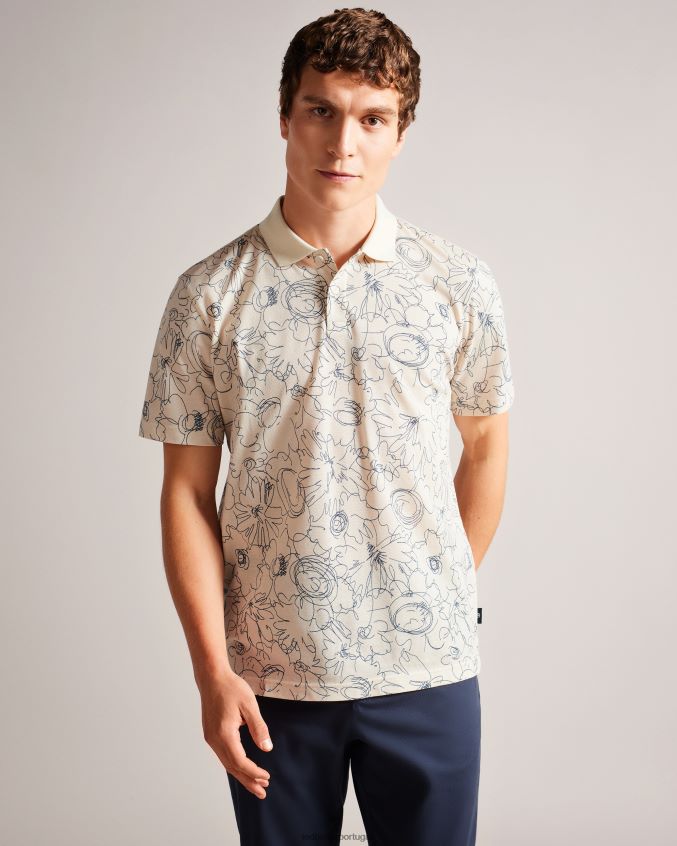 roupas Ted Baker camisa polo estampada manga curta regular fit holler natural homens 8X6HDF1235