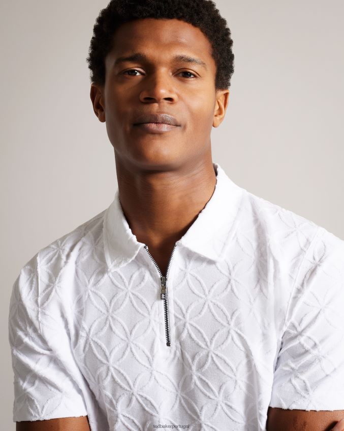 roupas Ted Baker camisa polo jacquard com zíper de manga curta marroquina branco homens 8X6HDF1404