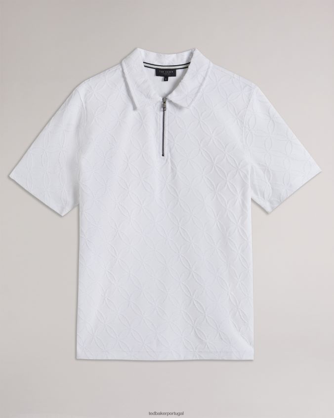 roupas Ted Baker camisa polo jacquard com zíper de manga curta marroquina branco homens 8X6HDF1404
