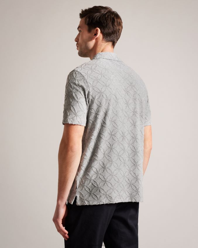 roupas Ted Baker camisa polo jacquard com zíper de manga curta marroquina marga cinza homens 8X6HDF1515