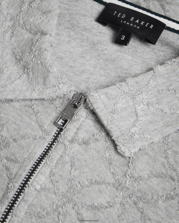 roupas Ted Baker camisa polo jacquard com zíper de manga curta marroquina marga cinza homens 8X6HDF1515