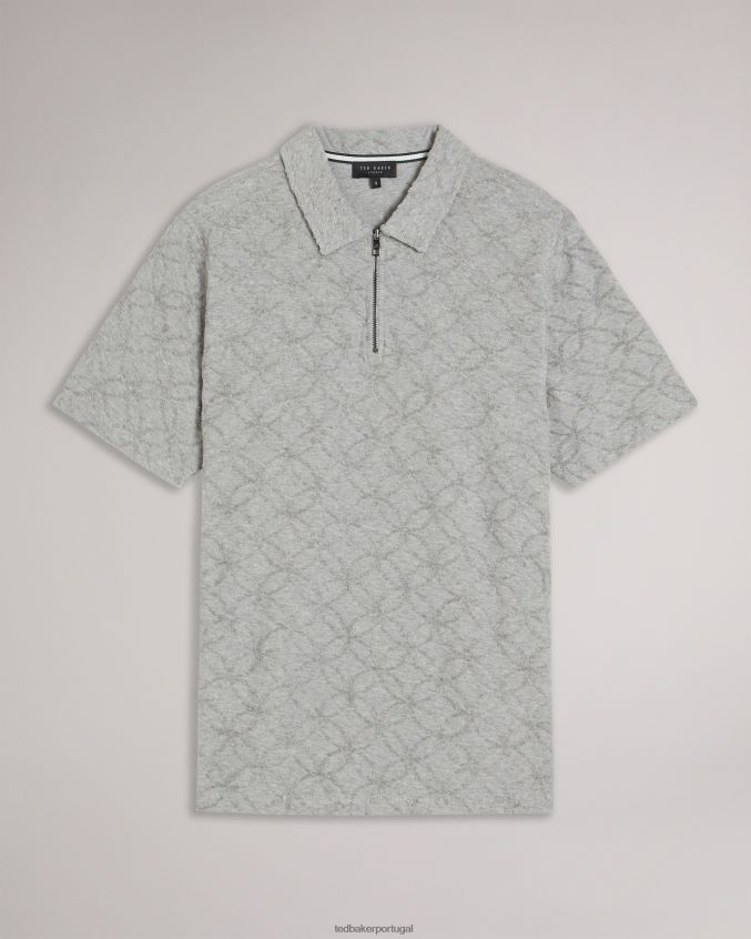 roupas Ted Baker camisa polo jacquard com zíper de manga curta marroquina marga cinza homens 8X6HDF1515