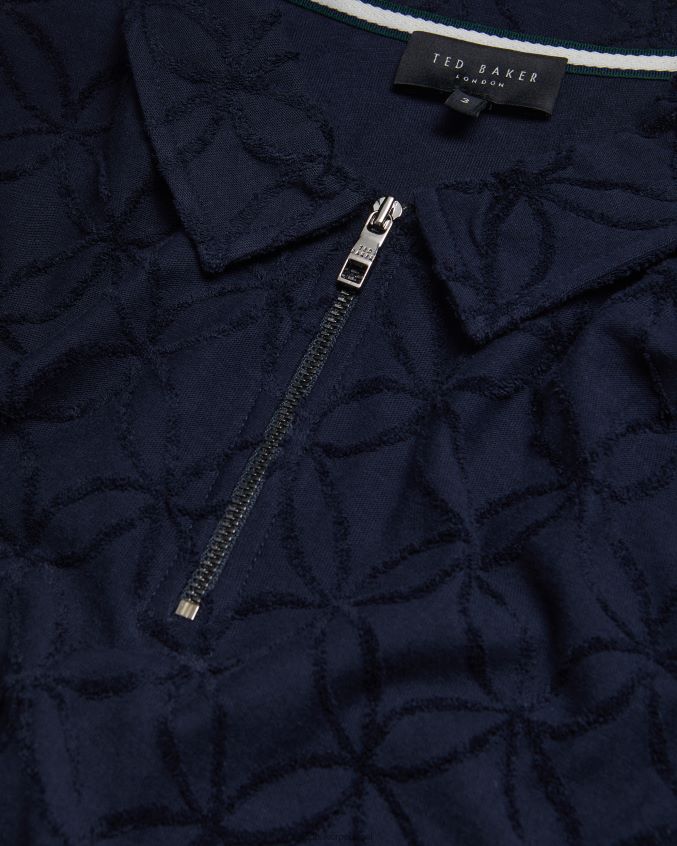 roupas Ted Baker camisa polo jacquard com zíper de manga curta marroquina marinha homens 8X6HDF1428