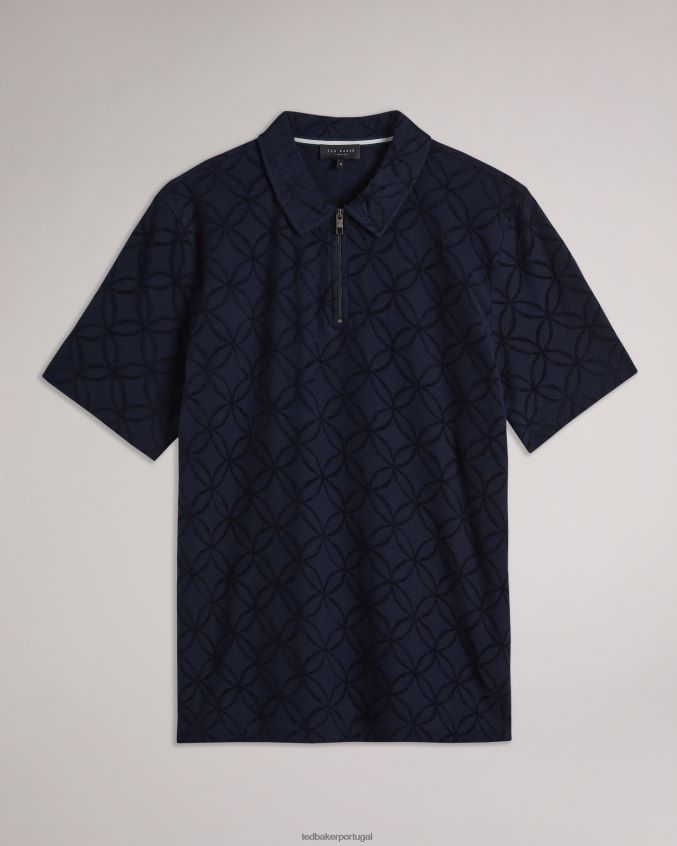 roupas Ted Baker camisa polo jacquard com zíper de manga curta marroquina marinha homens 8X6HDF1428