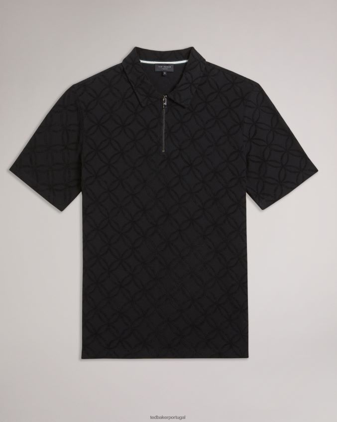 roupas Ted Baker camisa polo jacquard com zíper de manga curta marroquina preto homens 8X6HDF1297