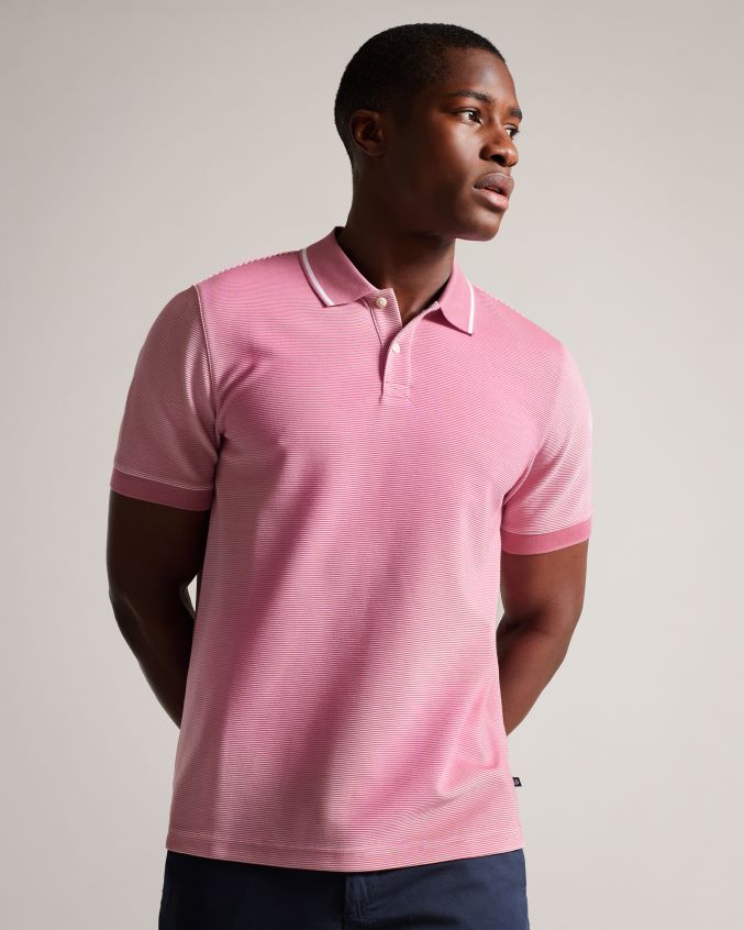 roupas Ted Baker camisa polo listrada manga curta ellerby rosa médio homens 8X6HDF1413