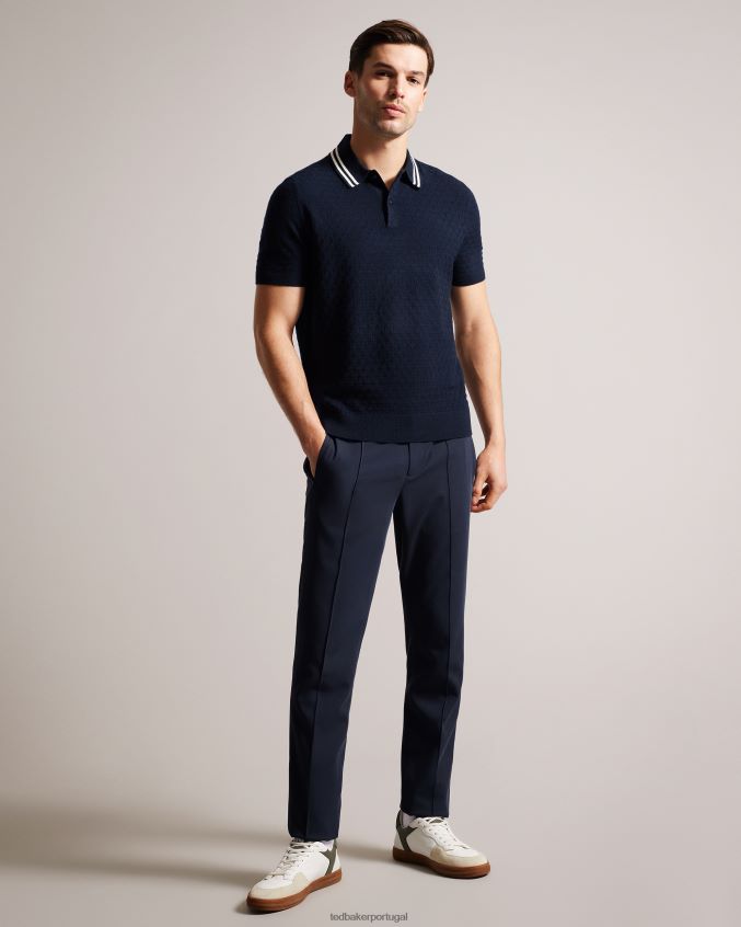roupas Ted Baker camisa polo manga curta regular com costura mahana marinha homens 8X6HDF1497