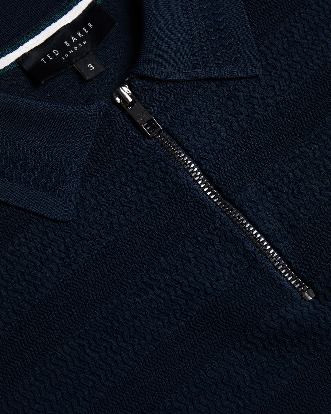 roupas Ted Baker camisa polo texturizada manga curta stree marinha homens 8X6HDF1340