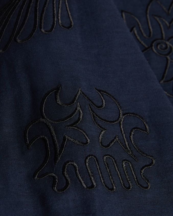 roupas Ted Baker camisa ranney de algodão manga curta com bordado floral marinha homens 8X6HDF1505