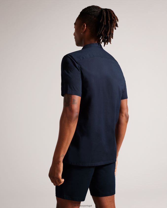 roupas Ted Baker camisa ranney de algodão manga curta com bordado floral marinha homens 8X6HDF1505