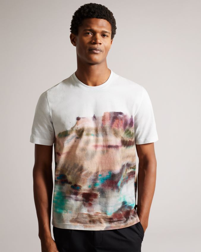 roupas Ted Baker camiseta de manga curta com estampa abstrata tinot branco homens 8X6HDF1564