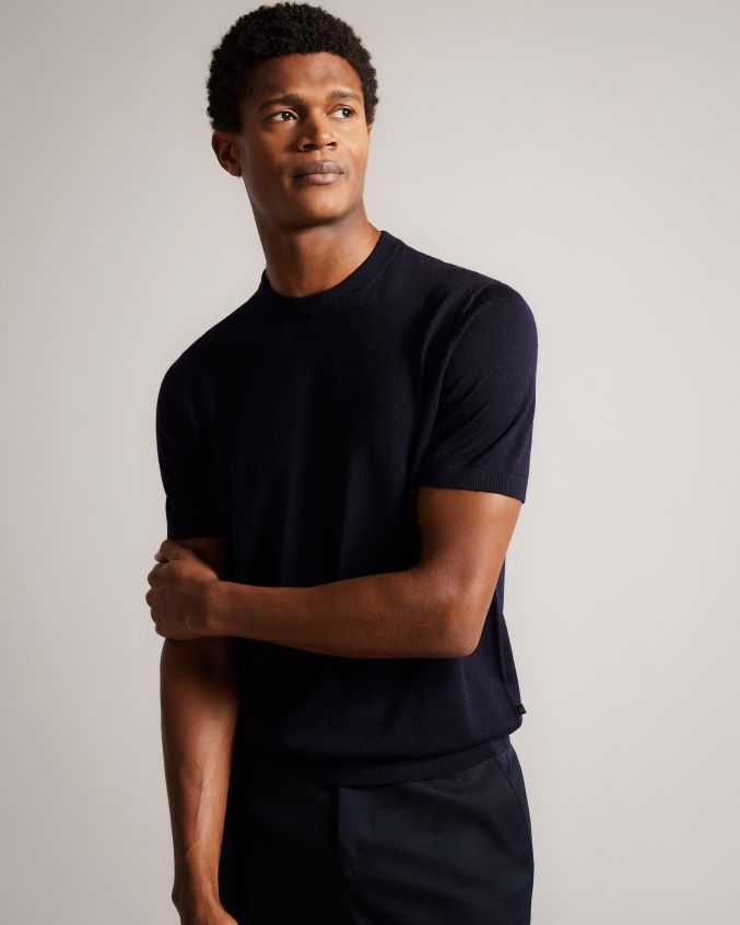 roupas Ted Baker camiseta de tricô manga curta senti marinha homens 8X6HDF1591