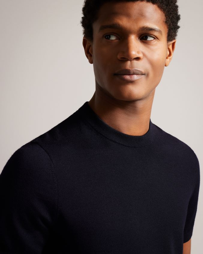 roupas Ted Baker camiseta de tricô manga curta senti marinha homens 8X6HDF1591