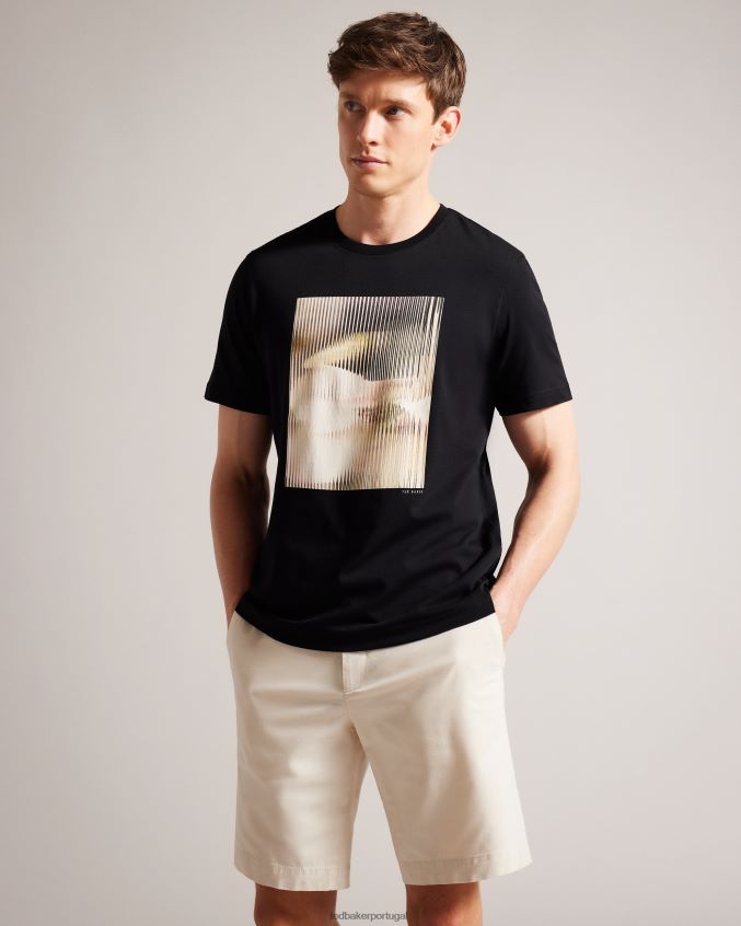 roupas Ted Baker camiseta gráfica abstrata de manga curta espécie preto homens 8X6HDF1526