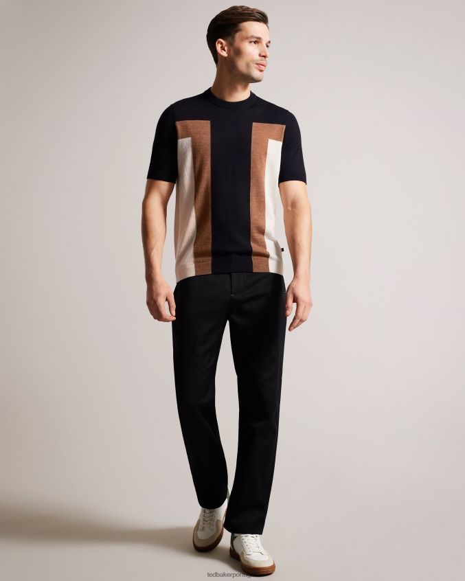 roupas Ted Baker camiseta manga curta lã pura navia azul marinho homens 8X6HDF1538