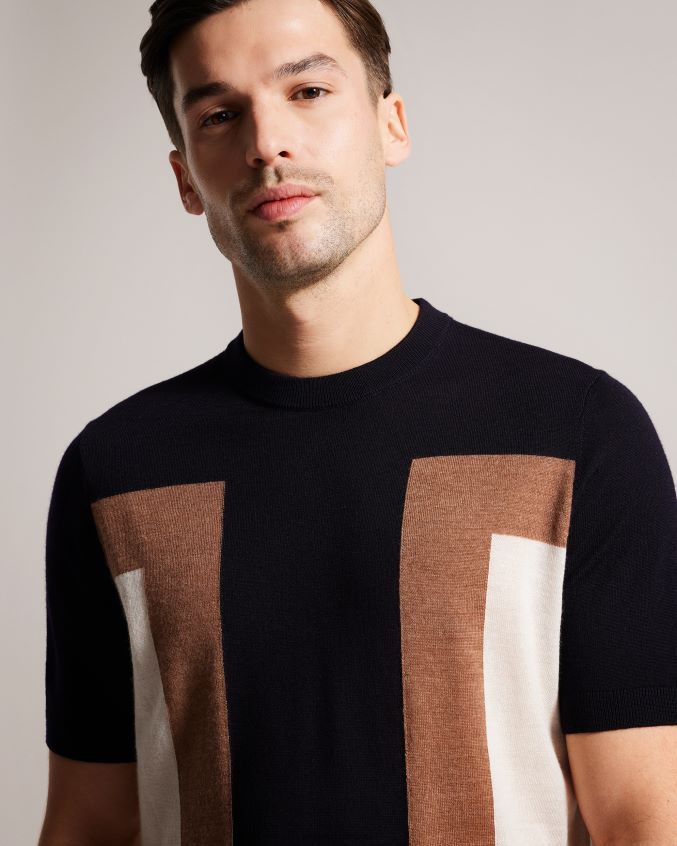 roupas Ted Baker camiseta manga curta lã pura navia azul marinho homens 8X6HDF1538