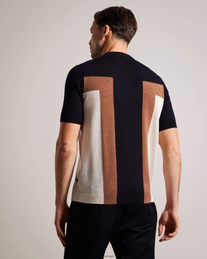roupas Ted Baker camiseta manga curta lã pura navia azul marinho homens 8X6HDF1538