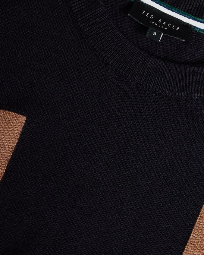 roupas Ted Baker camiseta manga curta lã pura navia azul marinho homens 8X6HDF1538