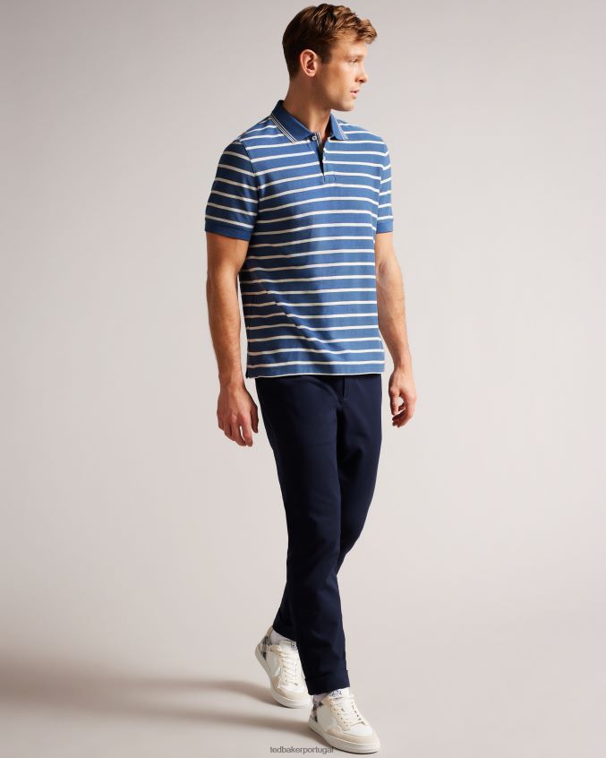 roupas Ted Baker nivenn camisa polo listrada manga curta regular fit azul escuro homens 8X6HDF1427