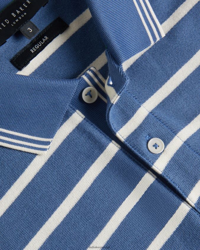 roupas Ted Baker nivenn camisa polo listrada manga curta regular fit azul escuro homens 8X6HDF1427