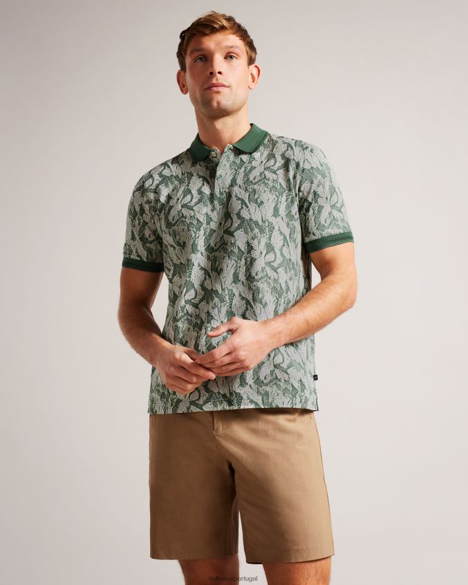 roupas Ted Baker polo floral plasta manga curta regular fit verde homens 8X6HDF1435