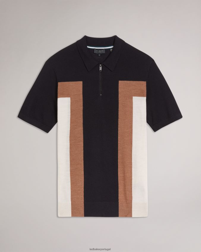 roupas Ted Baker polo larbrot manga curta com zíper e gola azul marinho homens 8X6HDF1349